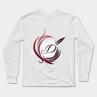 Elegant Feather Quill and Ink Swirl Design No. 444 Long Sleeve T-Shirt